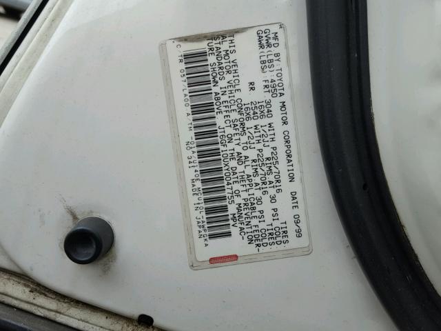 JT6GF10UXY0047755 - 2000 LEXUS RX 300 WHITE photo 10