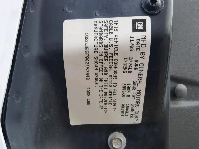 1G8AJ55F96Z157648 - 2006 SATURN ION LEVEL WHITE photo 10