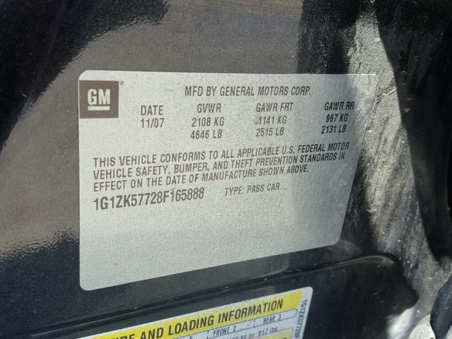 1G1ZK57728F165888 - 2008 CHEVROLET MALIBU LTZ 黑色 照片 10