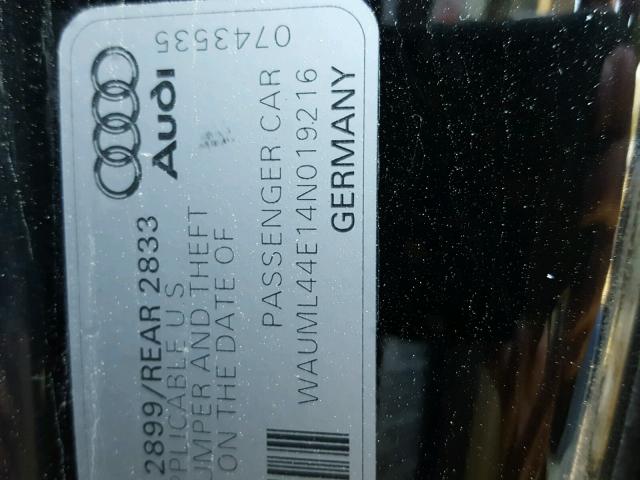 WAUML44E14N019216 - 2004 AUDI A8 L QUATT BLACK photo 10