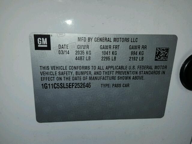 1G11C5SL5EF252646 - 2014 CHEVROLET MALIBU 1LT 白色 照片 10