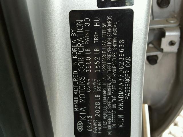 KNADM4A37D6239633 - 2013 KIA RIO LX Մոխրագույն լուսանկար 10
