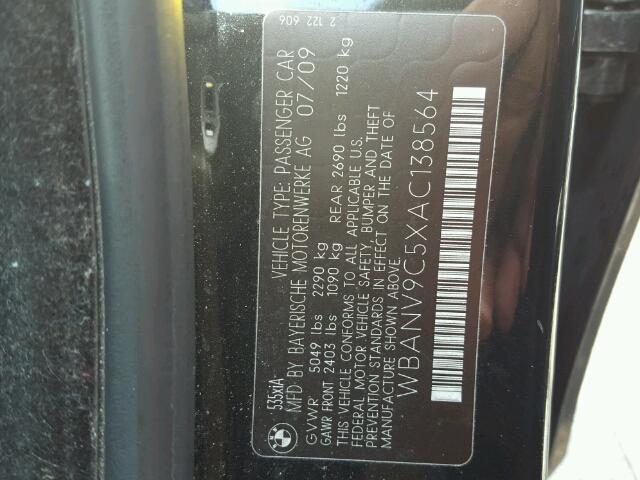 WBANV9C5XAC138564 - 2010 BMW 535XI Siyah fotoğraf 10