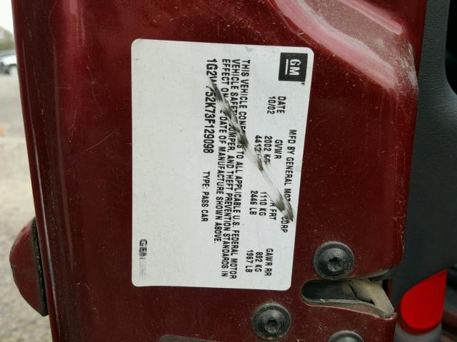 1G2WP52K73F129098 - 2003 PONTIAC GRAND PRIX MAROON photo 10