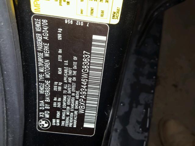 WBAPA93446WG83637 - 2006 BMW X3 3.0I BLACK photo 10