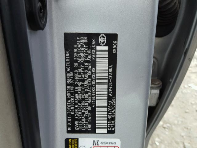 4T1BE46K07U563588 - 2007 TOYOTA CAMRY NEW SILVER photo 10