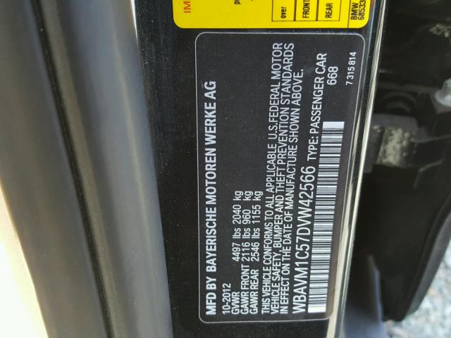 WBAVM1C57DVW42566 - 2013 BMW X1 SDRIVE2 BLACK photo 10