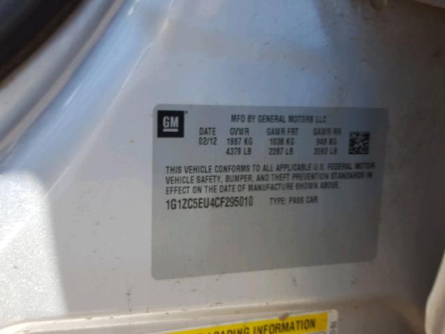 1G1ZC5EU4CF295010 - 2012 CHEVROLET MALIBU 1LT 银色 照片 10