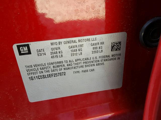 1G11C5SL6EF257872 - 2014 CHEVROLET MALIBU 1LT 勃艮第红 照片 10