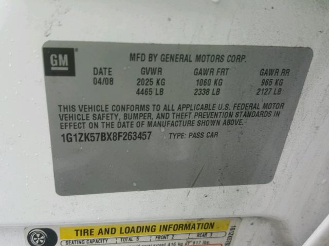 1G1ZK57BX8F263457 - 2008 CHEVROLET MALIBU LTZ WHITE photo 10