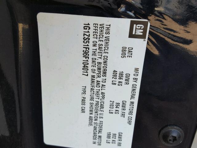 1G1ZS51F96F104017 - 2006 CHEVROLET MALIBU LS 蓝色 照片 10