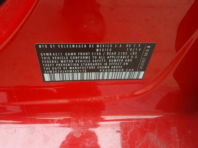 3VW2K7AJ4FM355176 - 2015 VOLKSWAGEN JETTA BASE 红色 照片 10