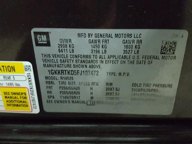 1GKKRTKD5FJ107472 - 2015 GMC ACADIA DEN BLACK photo 10