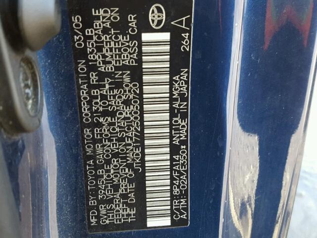 JTKDE177250050720 - 2005 TOYOTA SCION TC 蓝色 照片 10