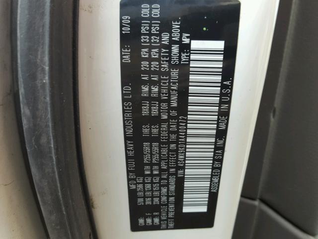 4S4WX9KD1A4400472 - 2010 SUBARU TRIBECA LI 白色 照片 10