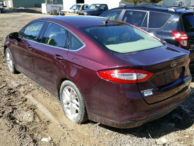 3FA6P0H72DR121728 - 2013 FORD FUSION SE MAROON photo 3