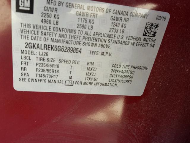 2GKALREK6G6289854 - 2016 GMC TERRAIN DE RED photo 10