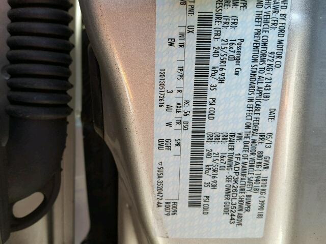 1FADP3K26DL352443 - 2013 FORD FOCUS SE SILVER photo 10