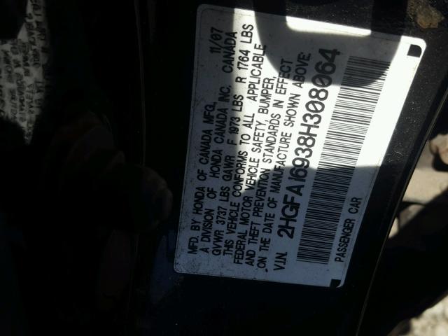 2HGFA16938H308064 - 2008 HONDA CIVIC EXL 黑色 照片 10