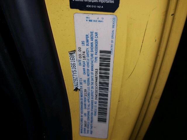 3VWCD21C4YM487053 - 2000 VOLKSWAGEN NEW BEETLE 黄色 照片 10