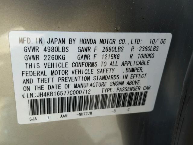 JH4KB16577C000712 - 2007 ACURA RL SILVER photo 10