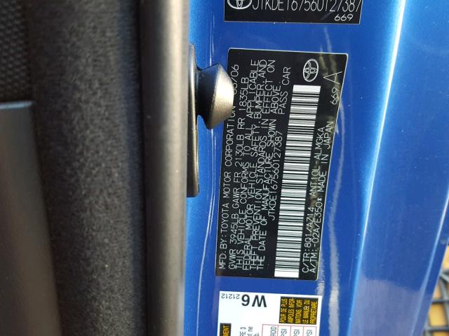 JTKDE167560127387 - 2006 TOYOTA SCION TC 蓝色 照片 10