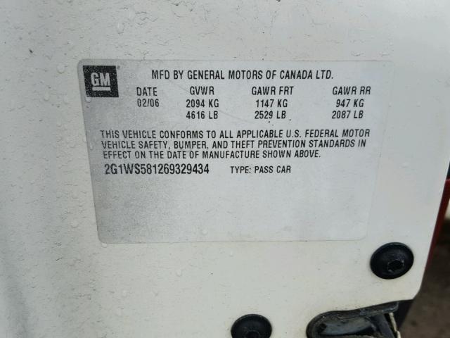 2G1WS581269329434 - 2006 CHEVROLET IMPALA POL WHITE photo 10