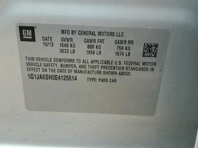 1G1JA6SH0E4125614 - 2014 CHEVROLET SONIC LS Gümüş foto 10