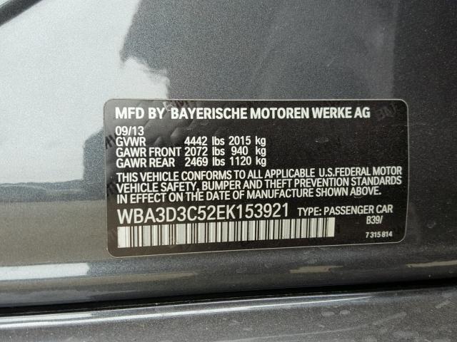 WBA3D3C52EK153921 - 2014 BMW 328 D GRAY photo 10