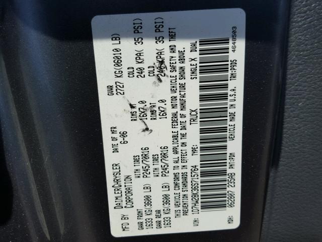 1D7HW28K36S715764 - 2006 DODGE DAKOTA QUA GRAY photo 10