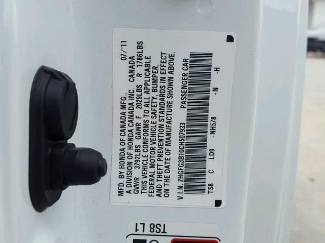 2HGFG3B10CH507933 - 2012 HONDA CIVIC EXL WHITE photo 10