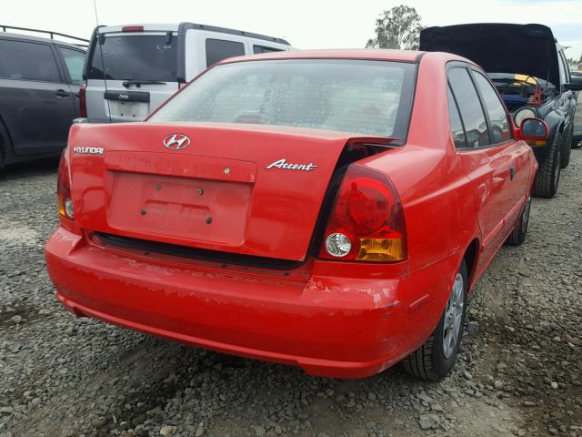 KMHCG45C44U531408 - 2004 HYUNDAI ACCENT GL RED photo 4