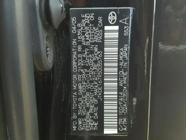 JTKDE167X50055763 - 2005 TOYOTA SCION TC 黑色 照片 10