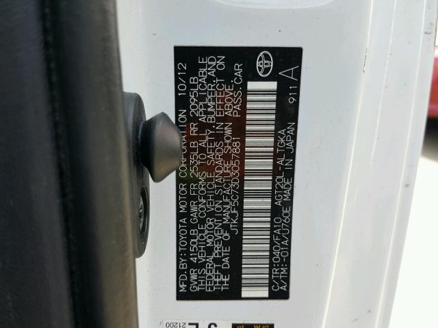 JTKJF5C73D3057881 - 2013 TOYOTA SCION TC 白色 照片 10