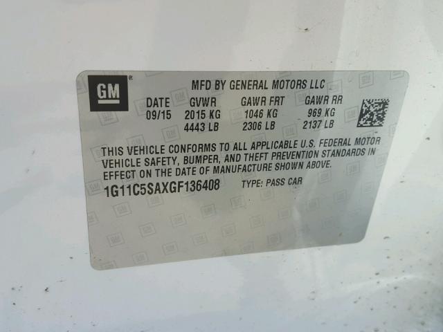 1G11C5SAXGF136408 - 2016 CHEVROLET MALIBU LIM 白色 照片 10