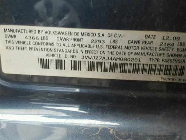3VWJZ7AJ4AM080201 - 2010 VOLKSWAGEN JETTA S 蓝色 照片 10