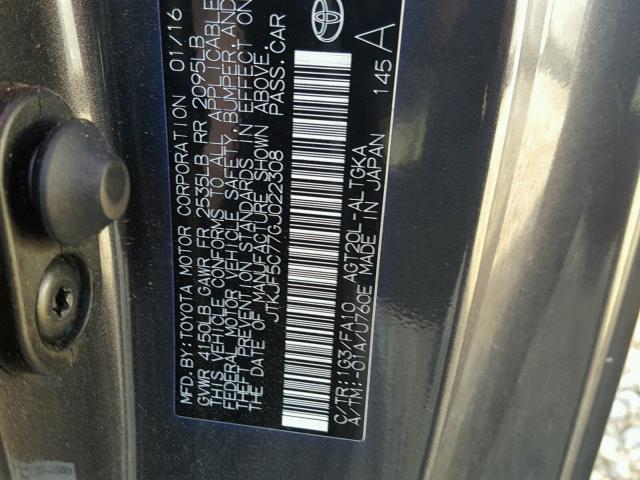 JTKJF5C77GJ022308 - 2016 TOYOTA SCION TC 石墨色 照片 10