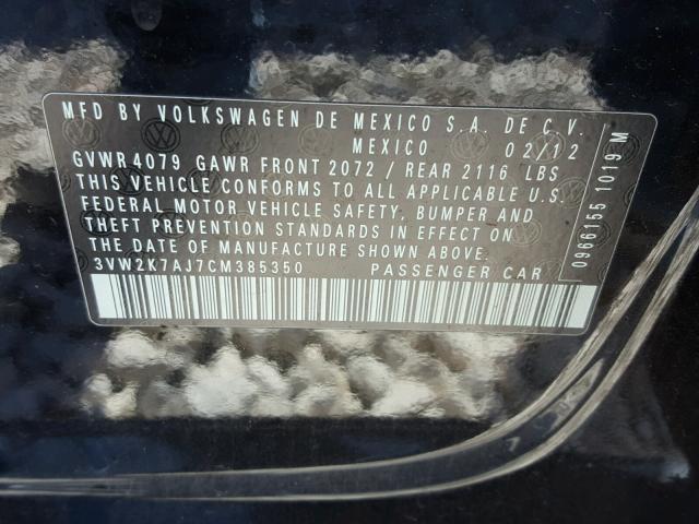 3VW2K7AJ7CM385350 - 2012 VOLKSWAGEN JETTA BASE 黑色 照片 10