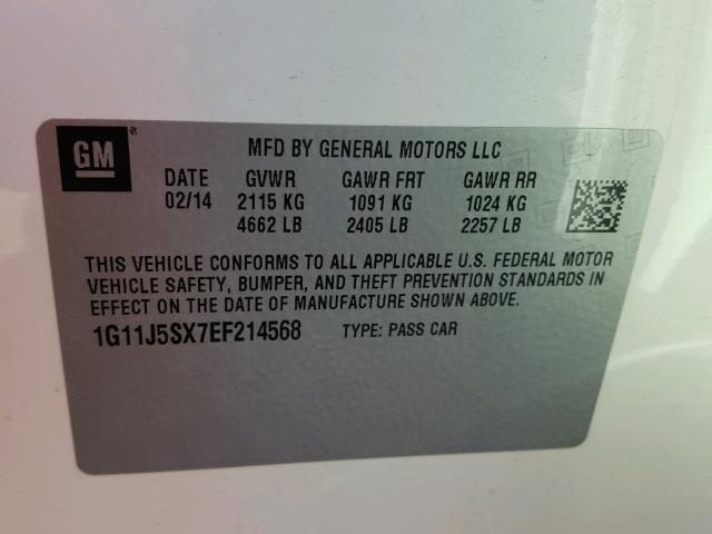 1G11J5SX7EF214568 - 2014 CHEVROLET MALIBU LTZ 白色 照片 10