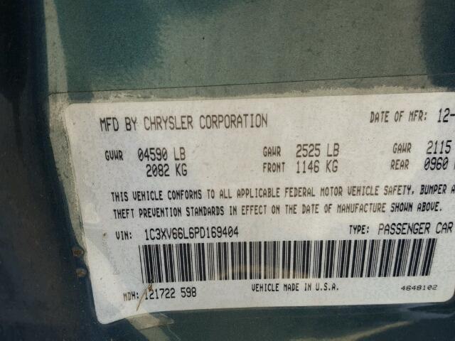 1C3XV66L6PD169404 - 1993 CHRYSLER NEW YORKER 绿色 照片 10