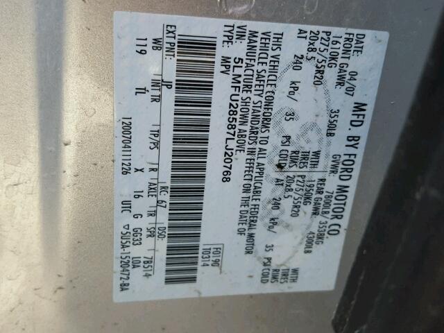 5LMFU28587LJ20768 - 2007 LINCOLN NAVIGATOR Grau Foto 10