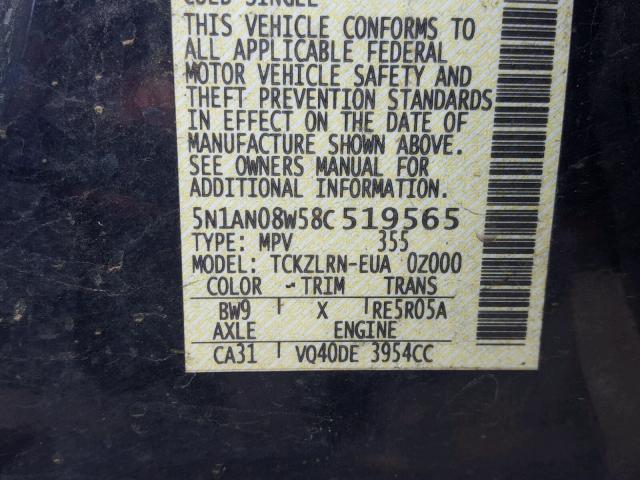 5N1AN08W58C519565 - 2008 NISSAN XTERRA OFF BLUE photo 10