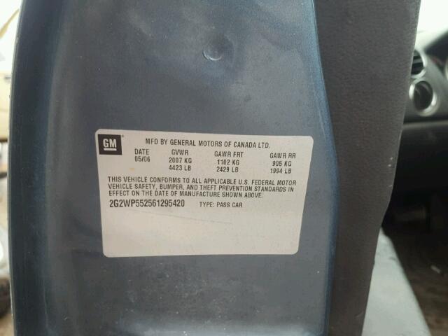 2G2WP552561295420 - 2006 PONTIAC GRAND PRIX BLUE photo 10