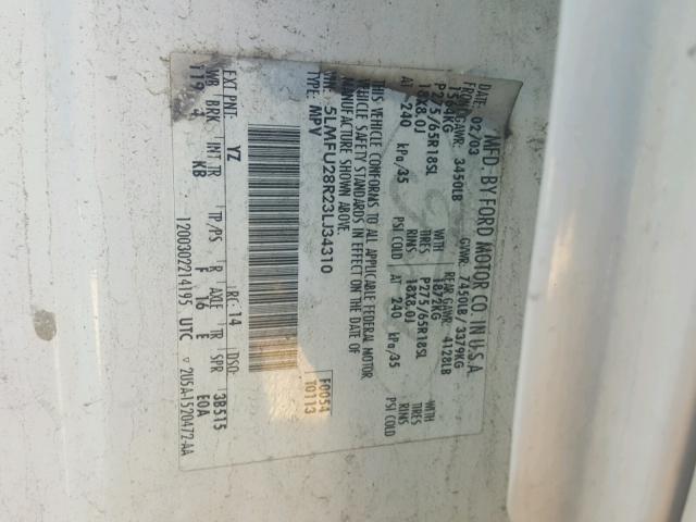 5LMFU28R23LJ34310 - 2003 LINCOLN NAVIGATOR 白色 照片 10