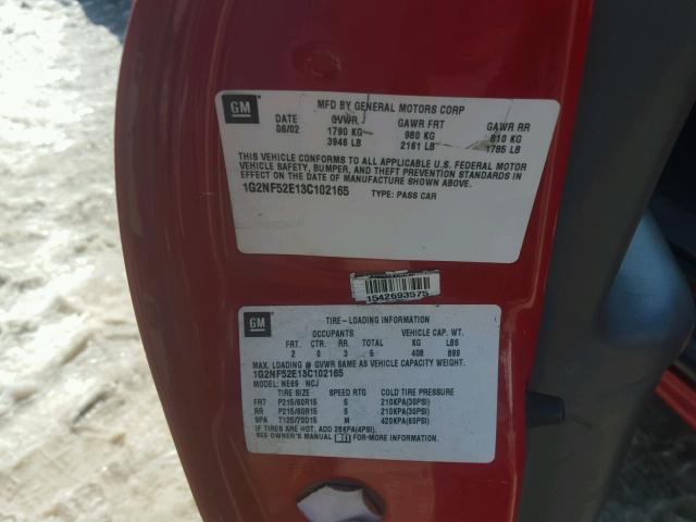 1G2NF52E13C102165 - 2003 PONTIAC GRAND AM S Qırmızı foto 10