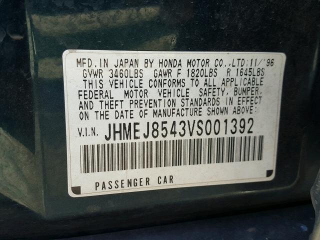 JHMEJ8543VS001392 - 1997 HONDA CIVIC EX GREEN photo 10