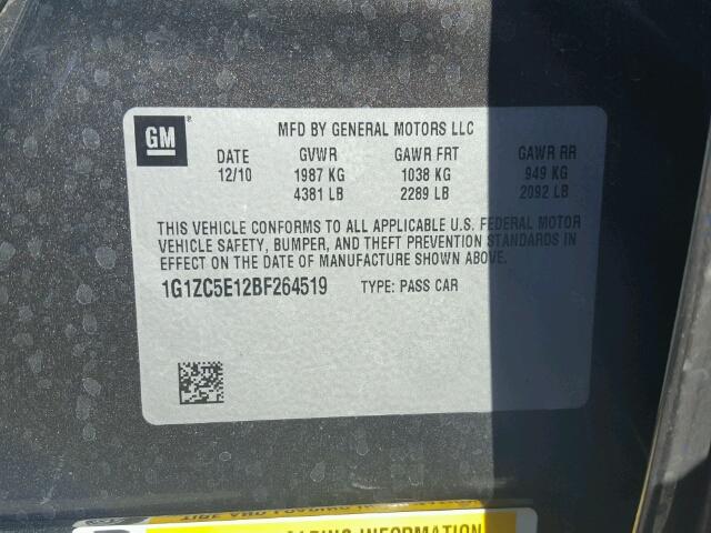 1G1ZC5E12BF264519 - 2011 CHEVROLET MALIBU 1LT GRAY photo 10