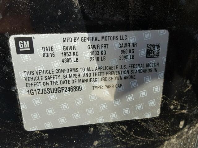 1G1ZJ5SU9GF246899 - 2016 CHEVROLET MALIBU HYB BLACK photo 10