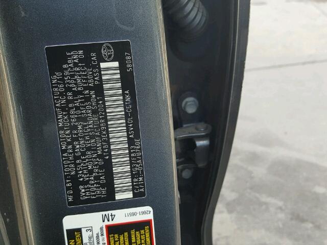 4T4BF3EK9BR120041 - 2011 TOYOTA CAMRY BASE GRAY photo 10