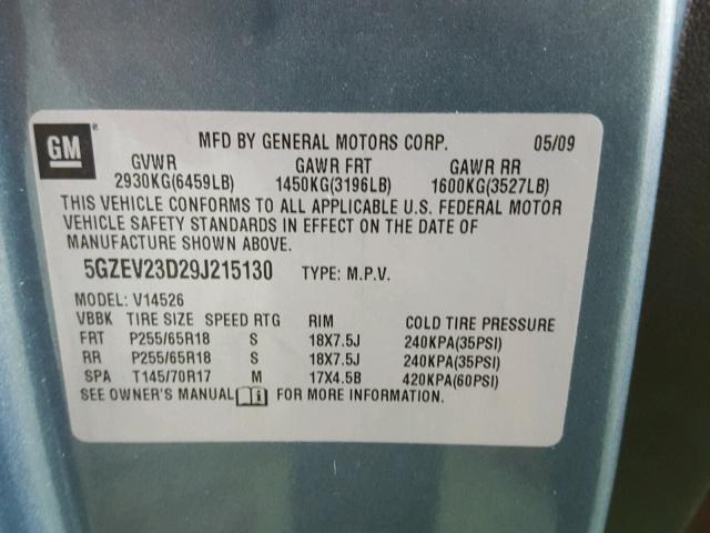 5GZEV23D29J215130 - 2009 SATURN OUTLOOK XR მწვანე ფოტო 10